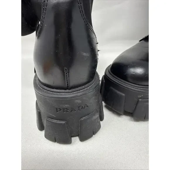 Prada Lug Sole Leather combat Boots Size 38